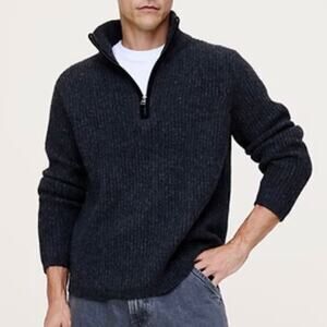 BANANA REPUBLIC | Navy Ribbed Wool Camel Hair Half Zip Sweater | Medium